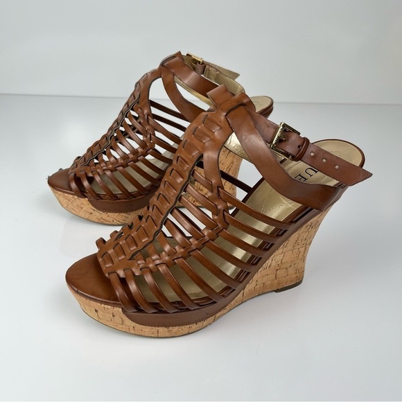 Guess Vintage Y2K Brown Wedge Heel Shoes – Size 8.5, Ankle Strap, 4" Heel - Picture 3 of 13